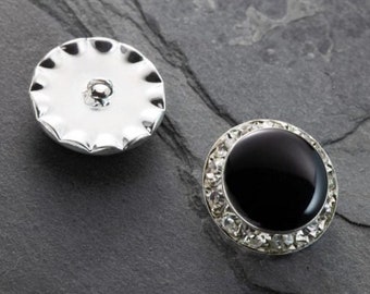 Black and Diamante Button 20mm Gold or Silver coloured metal setting absolutely stunning