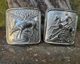 Vintage Silver Metal Shank Button: Animal/Warrior Design (25mm)