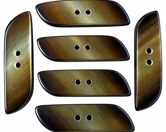 Vintage 1980s Italian Toggle Bar Buttons 40mm Iridescent Brown Set of 6
