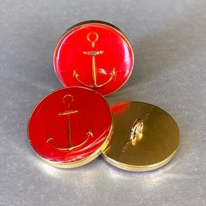 Botón de 22 mm con vástago de ancla en oro rojo, estilo náutico de latón, para costura y manualidades en blazer.