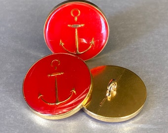 22mm Red and Gold Metal Anchor Shank Button