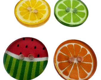 6 x 18mm  Fruit Slice Buttons 18mm - 4 designs