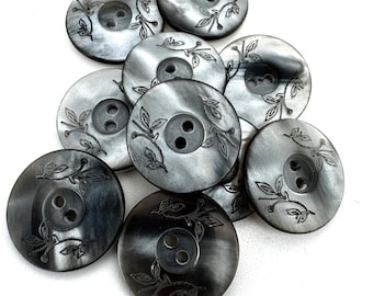 Set of 10 Pearly Finished Lasered Buttons 15mm or 18mm White or Grey