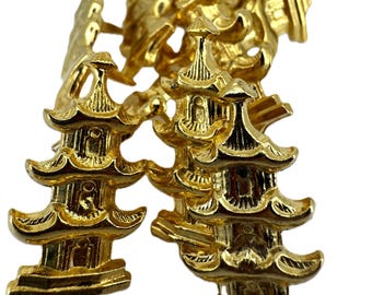 10 x 34mm x 20mm Gold Metal Push In Decorative Oriental Pegodas