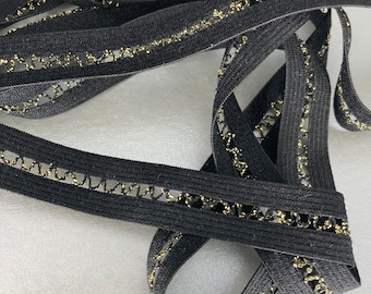 15mm Lingerie Elastic Black and Gold sold in 5 or 10m lengths