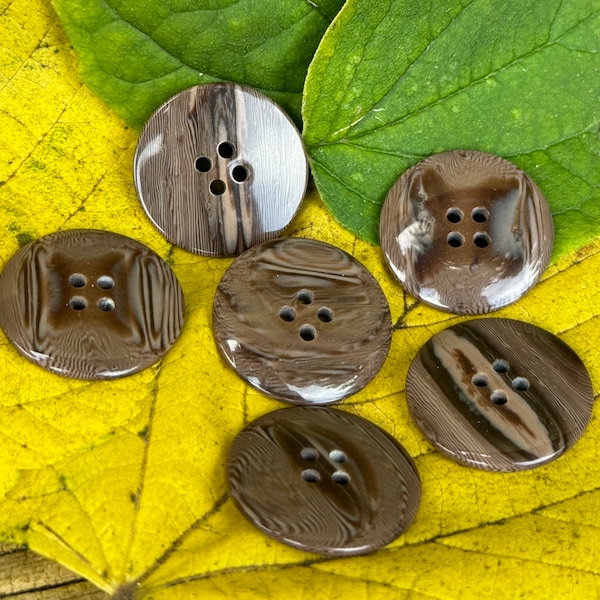 27mm High Gloss Italian Brown Grain Effect Buttons Sold in 6, 12 or 18s or wholesale 100