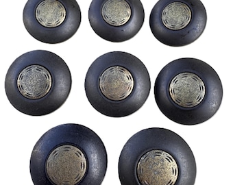 1980s NOS Italian Matt Black Antique Gold Metal Shank Buttons 25mm Pack of 8