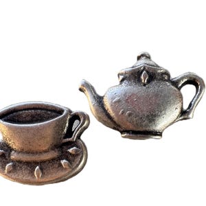 Tea Cup Mug Coffee Pot Teapot Metal Shank Buttons Pack of 5 Sewing Crafts