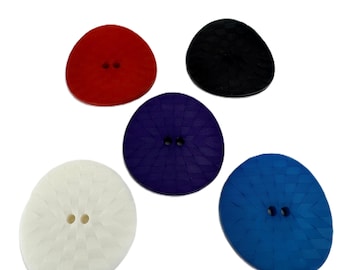 Concave two hole textured plastic button 3 sizes - sets of 6, 5 colours