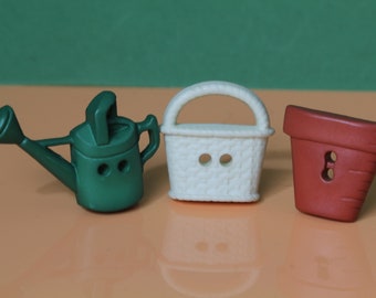 5 Terracotta Flower Pot Buttons, Nylon British Garden Theme