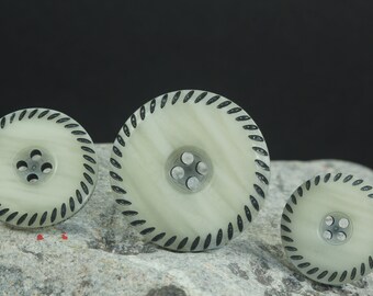 Silk Grey Polyester Buttons with Black Edge, 1980s Italian Sewing Buttons