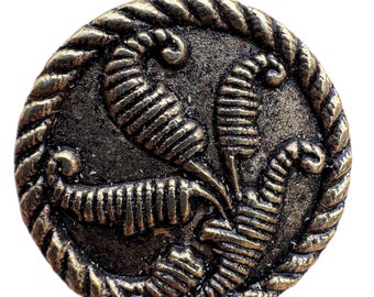 27mm Fern Metal Shank Buttons Antique Brass Finish Coat Jacket Sewing Craft Pack 8