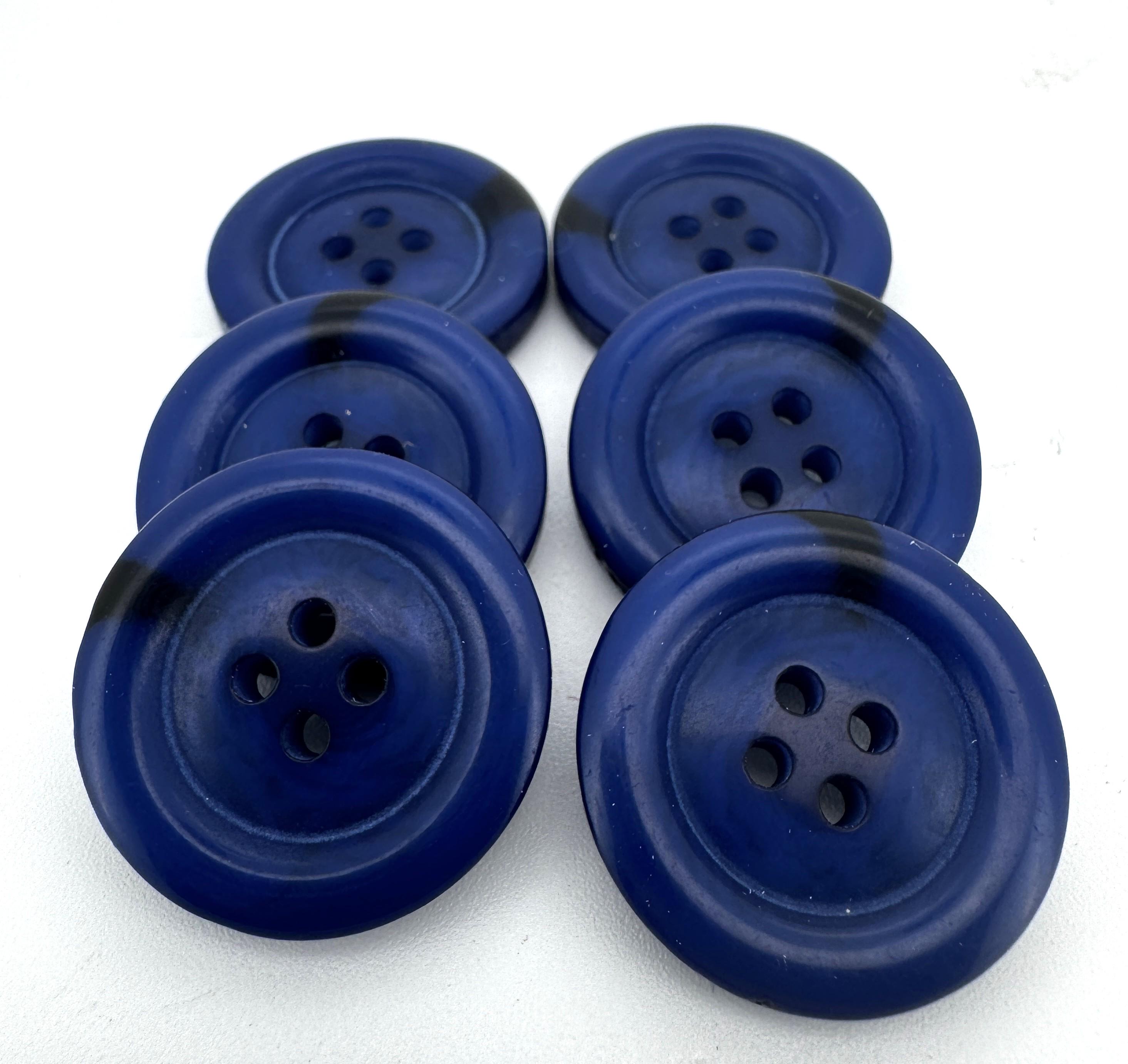 Plain Mid Blue with black smudge detail 4 hole buttons in 25mm - limited stock - sold in sets of 8 or 6