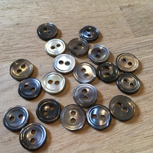 20 Grey shell pearlised doll making buttons 10mm