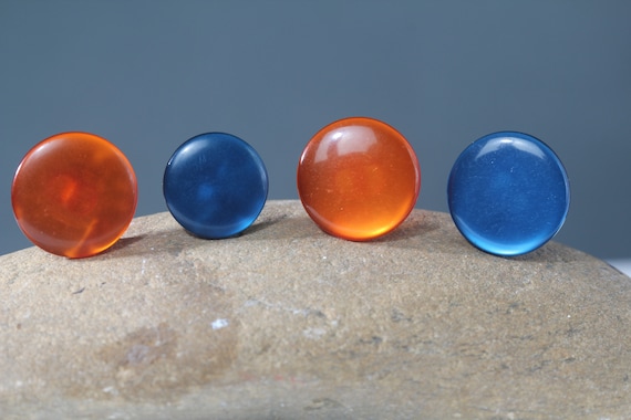 Set of 10 Polyester Shank Buttons - Mottled Blue or Orange, Navy (15mm or 18mm)