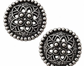 Elaborate Decorative Metal Shank Buttons, Antique Silver, 18mm or 23mm, Set of 6