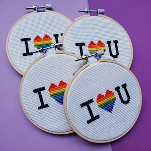 Pride I Love You Cross Stitch Wall Hanging - Transgender, Nonbinary, Pansexual, Bisexual, Lesbian, Asexual