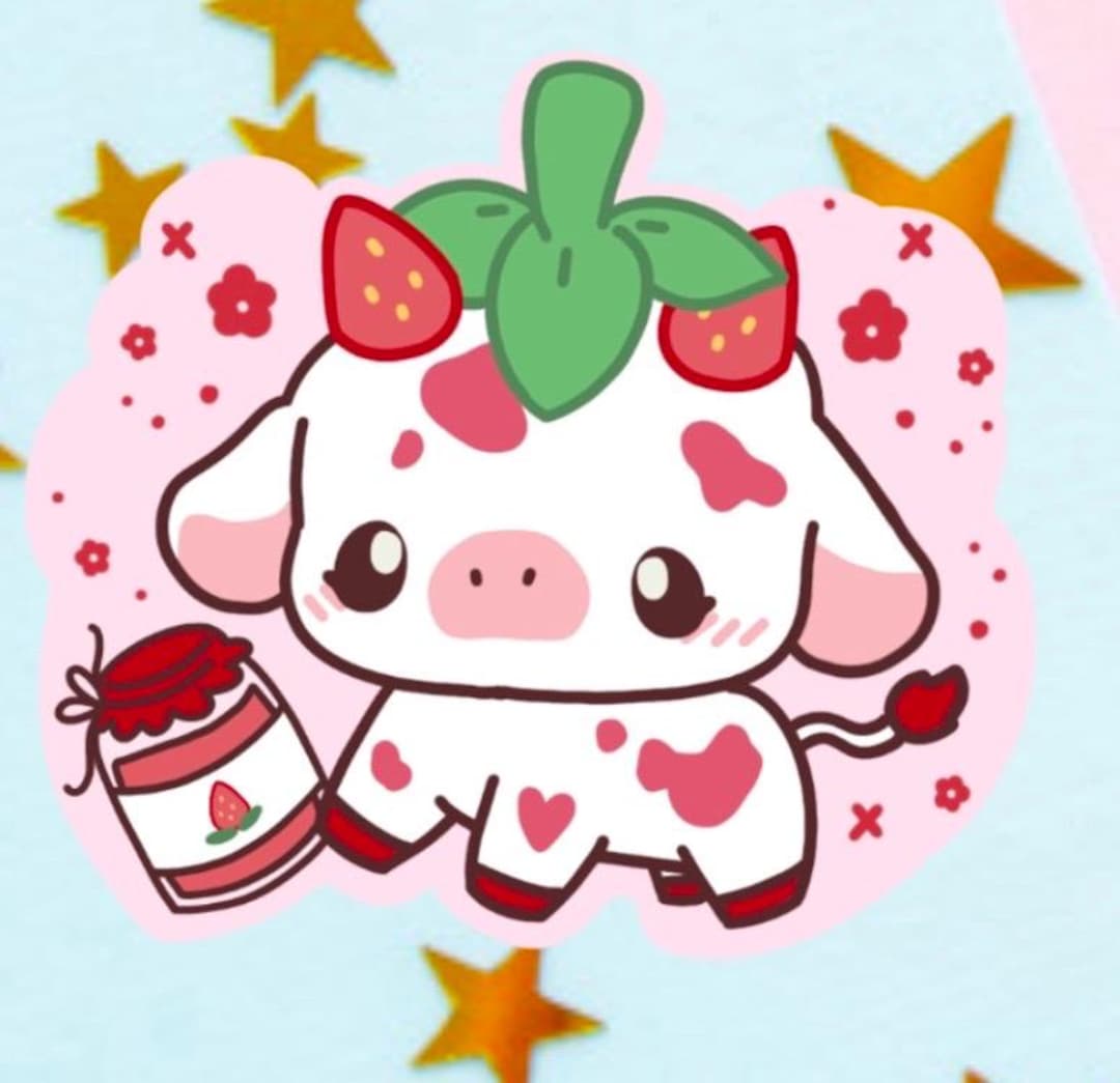 Strawberry Cow Waterproof Sticker - Kawaii Animal, Jar of Jam - Etsy