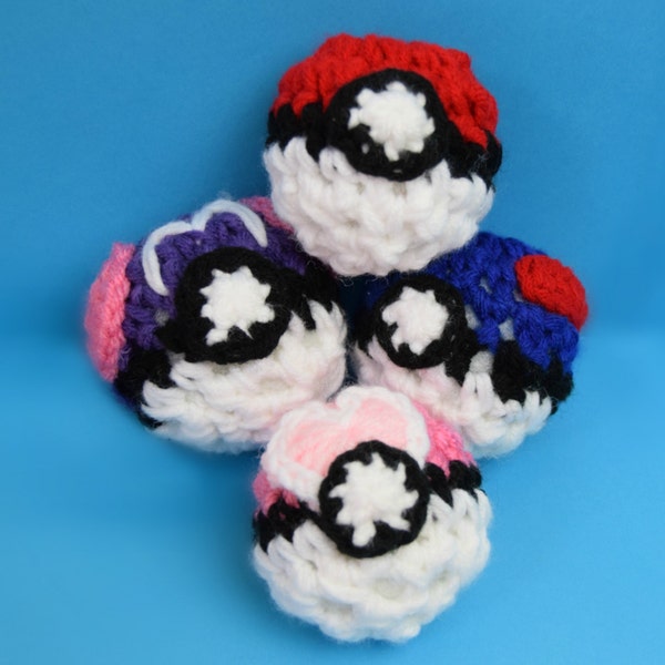 Poke Ball, Great Ball, Love Ball, Master Ball - Crochet Amigurumi