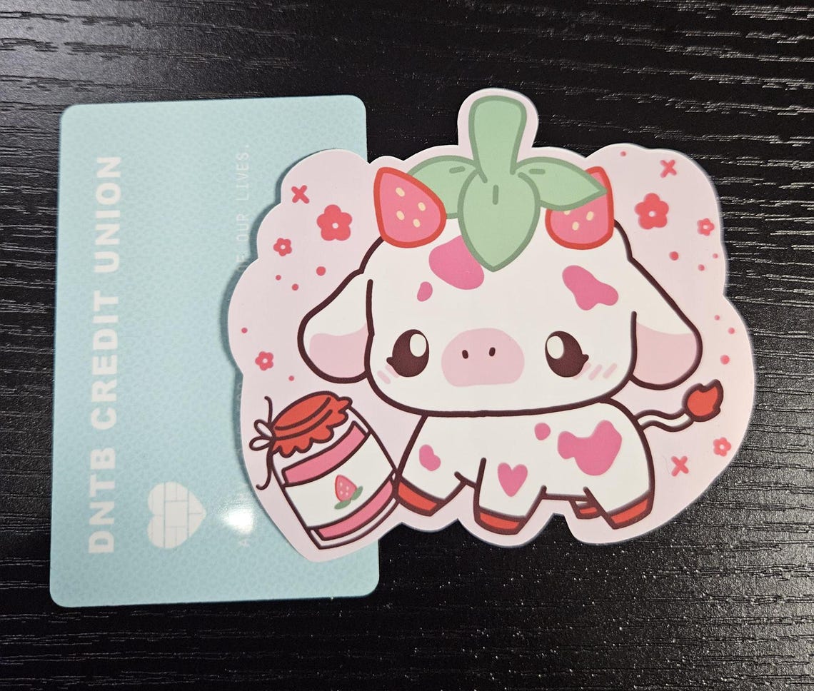 Strawberry Cow Waterproof Sticker - Kawaii Animal, Jar of Jam - Etsy