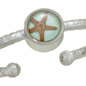 Starfish on Aqua Small Round Cuff Bracelet Beach Jewelry