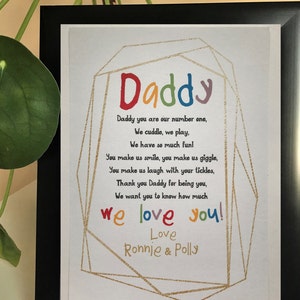 Vaderdagcadeau - Vaderdag PRINT - Fijne Vaderdag. Papa - papa. Personaliseer met de naam van je kind! *GRATIS bezorging in het VK* Vaderdag