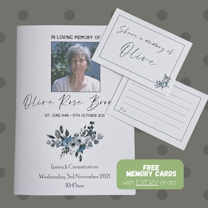 Ordem de Serviço Funeral IMPRESSA. Livretos funerários personalizados. Celebração da Vida. Programa funerário - Cartões de memória GRATUITOS em todos os pedidos