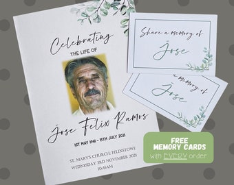 PRINTED Funeral Order of Service. Personalised funeral booklets. Celebration of Life. Funeral program - FREE Memory Cards with every order