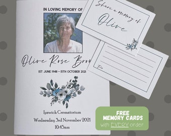 PRINTED Funeral Order of Service. Personalised funeral booklets. Celebration of Life. Funeral program - FREE Memory Cards with every order
