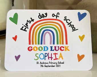 First day of School *PERSONALISED* Good luck at school - New Class - Back to school - First Day of school card *QUICK dispatch* Rainbow.