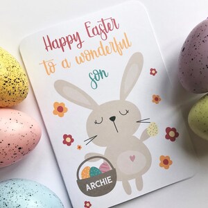 Joyeuses Pâques - Carte de Pâques pour enfants avec PERSONNALISATION optionnelle ! Lapin de Pâques - Pâques - Panier de Pâques - Fils/fille *P&P gratuits au Royaume-Uni *