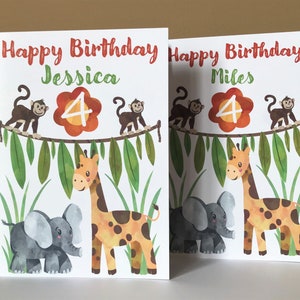 Cartão de aniversário personalizado da selva * Adicione qualquer nome + idade! * Zoológico - Animais - Safári - Aniversário de confinamento - Leões - Feliz aniversário *FRETE GRÁTIS PARA O REINO UNIDO