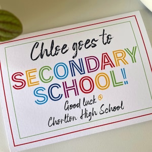 Erster Tag der Sekundarschule *PERSONALISIERT* Viel Glück - Neue Schule - Schule - Erster Tag der großen Schulkarte *FREE UK P & P* High School. Kinder.