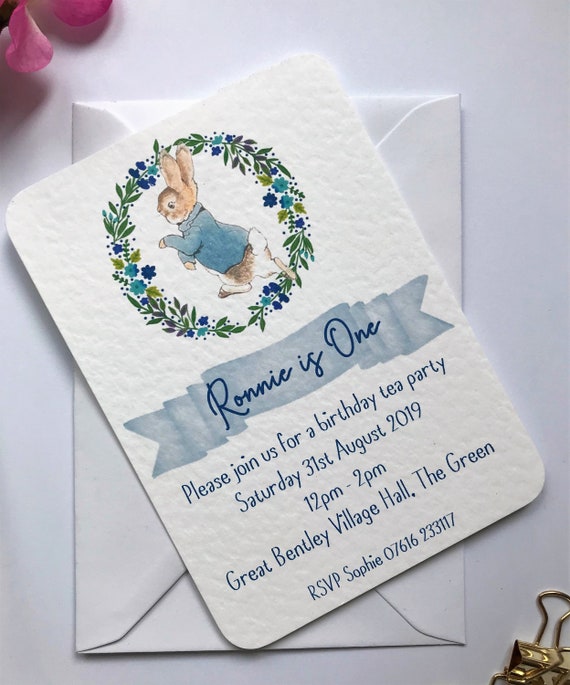 10 Personalised 1st First Birthday Invites Invitations Boy or Girl Peter Rabbit 