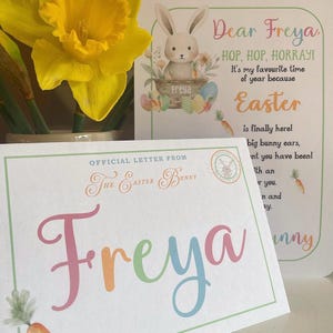 ¡Carta y sobre PERSONALIZADOS del conejito de Pascua! Pascua. Pascua para niños. Diversión de Pascua. Búsqueda de Pascua. Huevo de Pascua. Agregue *CUALQUIER* nombre. ¡Envío gratuito al Reino Unido!