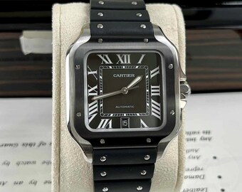 Cartier Santos WSSA0037 Schwarzes Zifferblatt, Kautschukarmband, Schweizer Replik, 39,8 mm