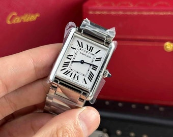 Cartier tank must wsta0052 brazalete de acero de cuarzo modelo grande