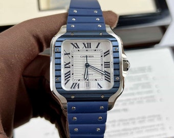 Cartier Santos WSSA0047 blauwe rubberen band Zwitserse replica 39,8 mm