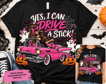 Witch Driving Stick Car Halloween PNG FILE• Spooky Sublimation Design (300 DPI)