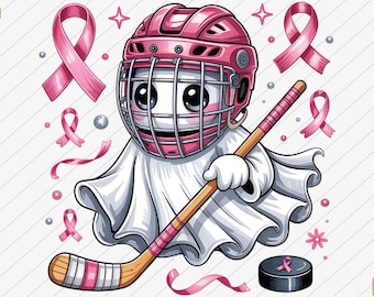 Pink Hockey Ghost Breast Cancer Awareness PNG – Sublimation, Cricut (Digital File)