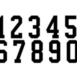 K&ouml;nnte beinhalten: Schwarze und wei&szlig;e Zahlen von 1 bis 10 in einer fetten, blockartigen Schriftart. Die Zahlen sind in zwei Reihen angeordnet, wobei die Zahlen 1 bis 5 in der oberen Reihe und 6 bis 10 in der unteren Reihe stehen.