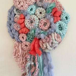 Pastel coral reef woven wallhanging