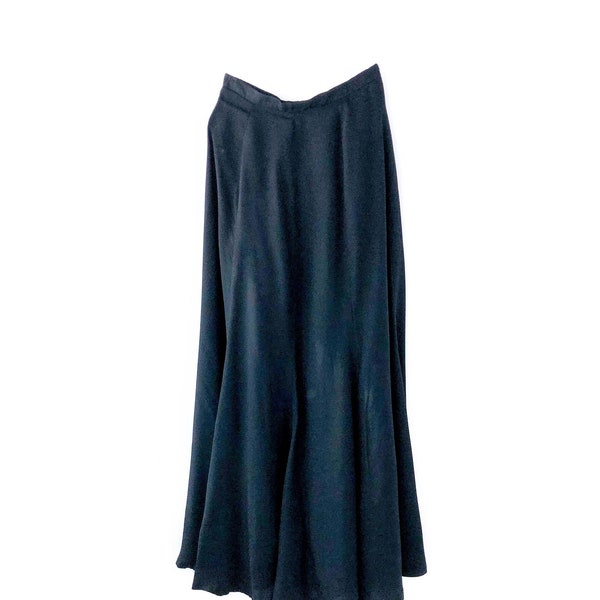 RESERVED 70s Holt Renfrew Textured Black Silk Skirt Minimalist Flared Witch Maxi Skirt • Large