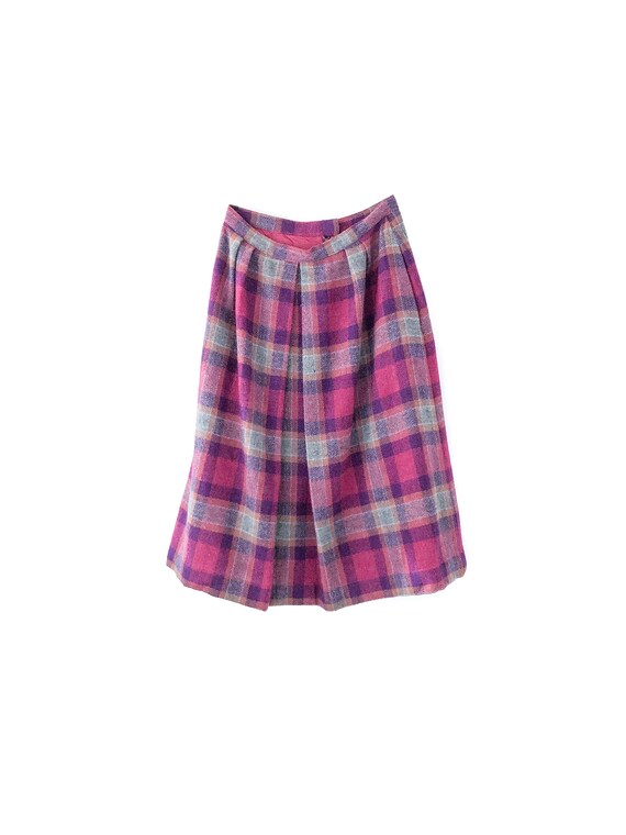 70s Purple Pink and Grey Wool Tartan Plaid Pleate… - image 1