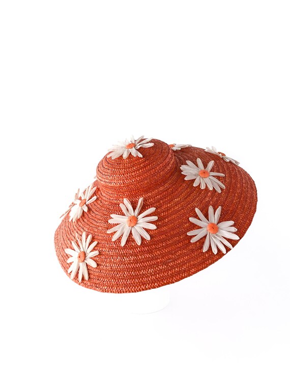 50s Stunning Orange Straw Ultra Wide Brim Sun Hat… - image 1