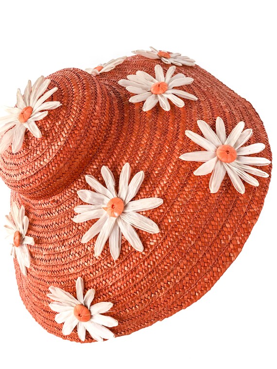 50s Stunning Orange Straw Ultra Wide Brim Sun Hat… - image 5