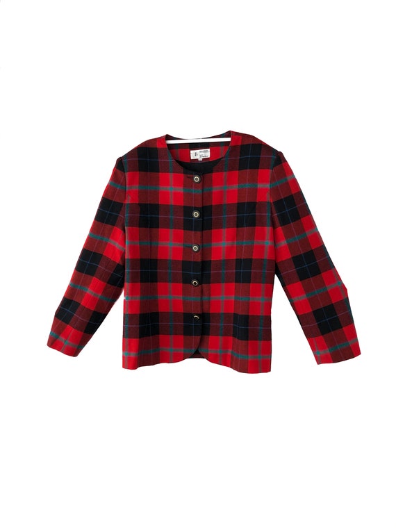 90s Jeremy Scott Official Red & Black Plaid Wool … - image 1