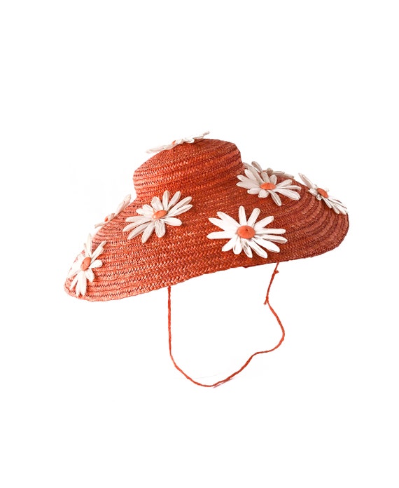 50s Stunning Orange Straw Ultra Wide Brim Sun Hat… - image 6