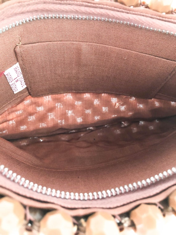 60s Brown Beaded Bobble Zipper Top Clutch Bag • M… - image 7