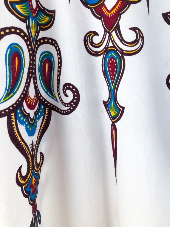 80s White Cotton Dashiki Top Dress Printed Cotton… - image 7